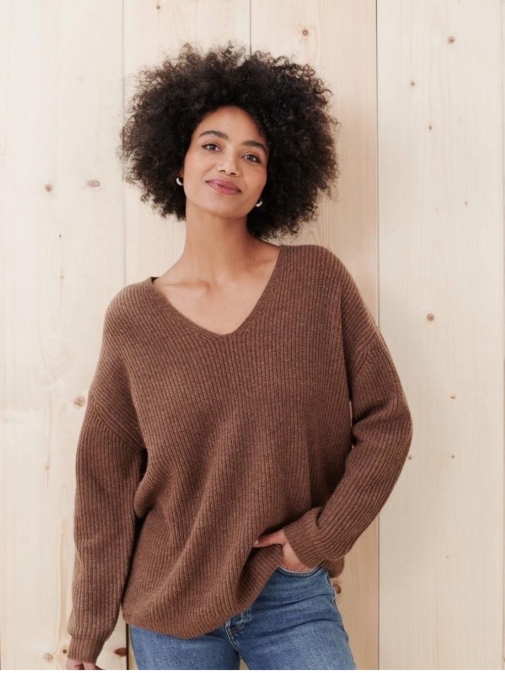 Jenni Kayne Women's Cabin V-Neck Wool Cashmere Blend Knit Oversize Sweater